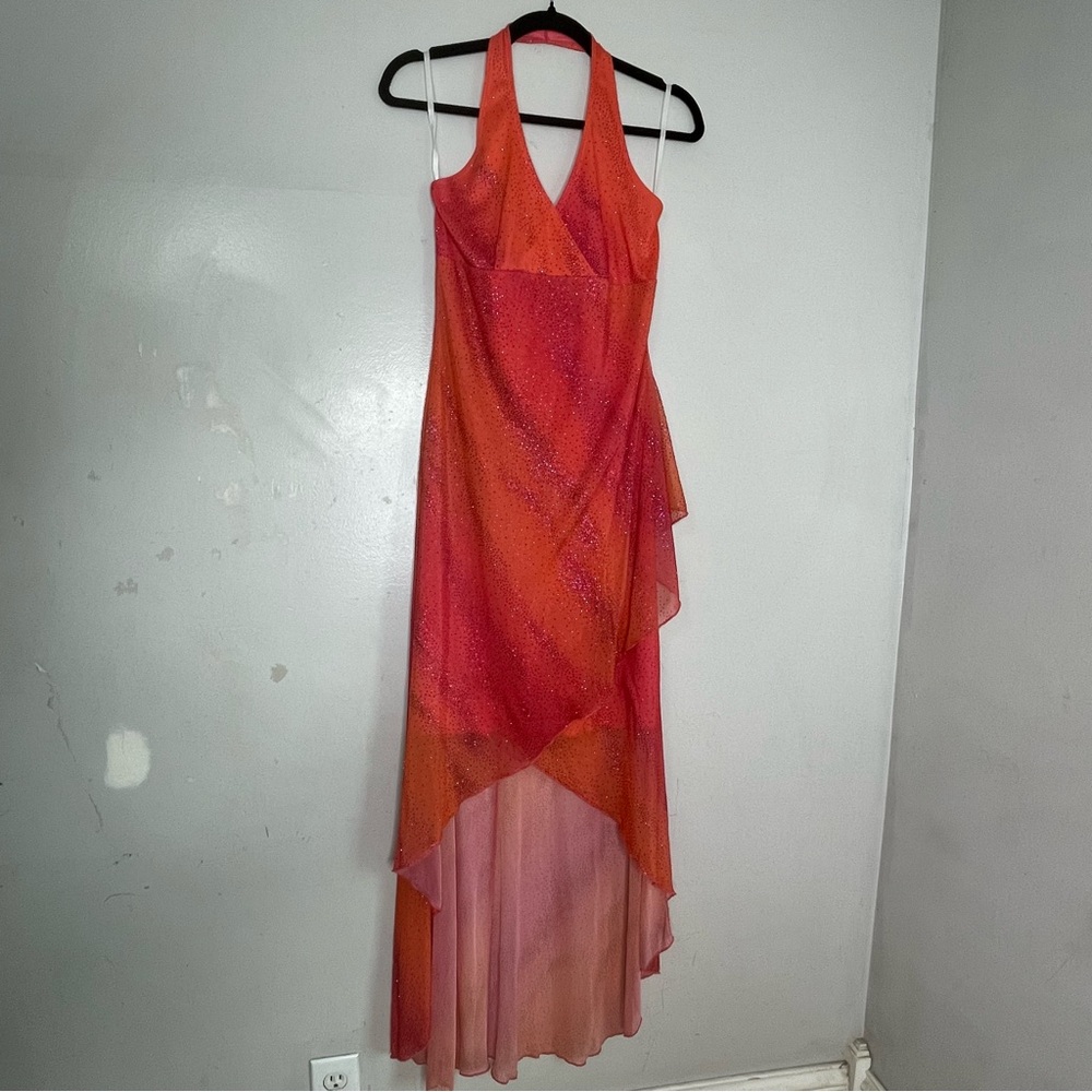 Vtg 90s Y2K  Maxi‎ Halter Dress Glitter Whimsigoth Asymmetrical Fairy Grunge